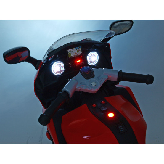 Silniční závodní motorka se dvěma motory, MP3, USB, TF, LED osvětlením a koženou sedačkou, MODRÁ