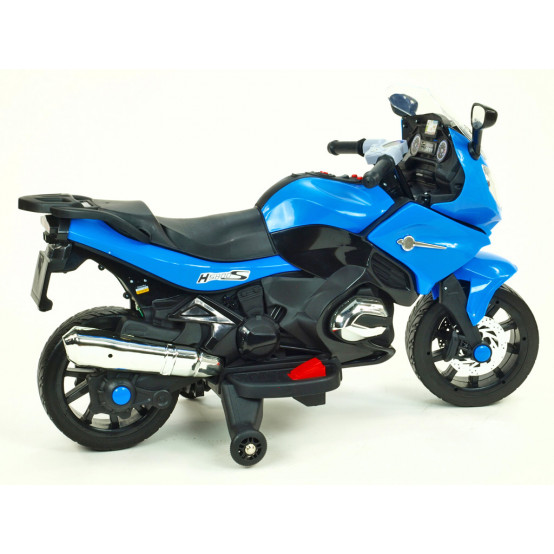 Silniční závodní motorka se dvěma motory, MP3, USB, TF, LED osvětlením a koženou sedačkou, MODRÁ