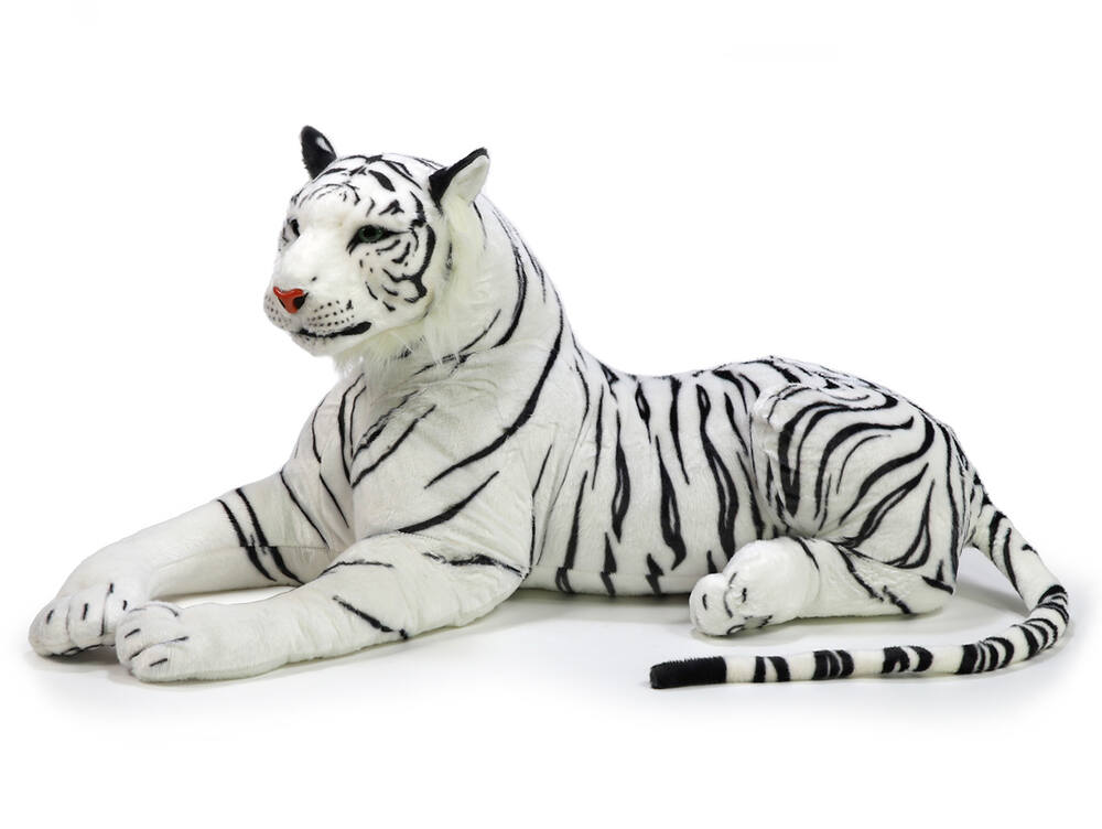 Plyšový tygr bílý ležící 118 cm + ocas 70 cm