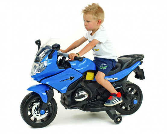 Dětská elektrická závodní motorka, modrá