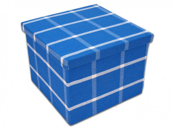 Úložný box s víkem potažený režnou látkou, modrý čtvercový
