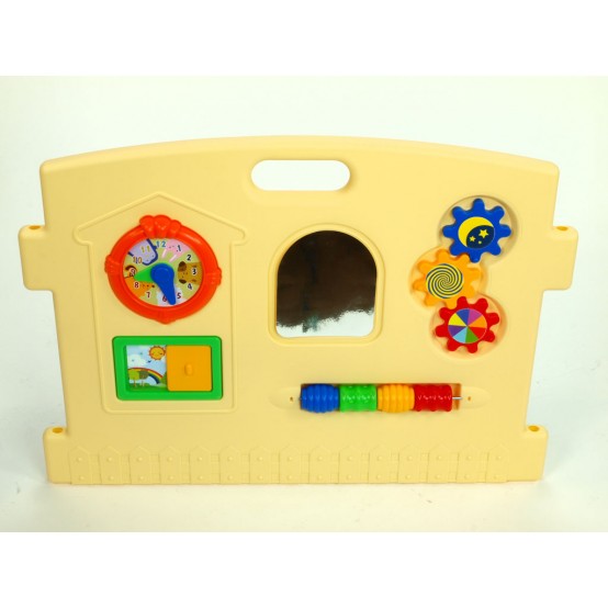 Plastová dětská ohrádka s hracím panelem, zrcátkem a dvířky, rychloskládací