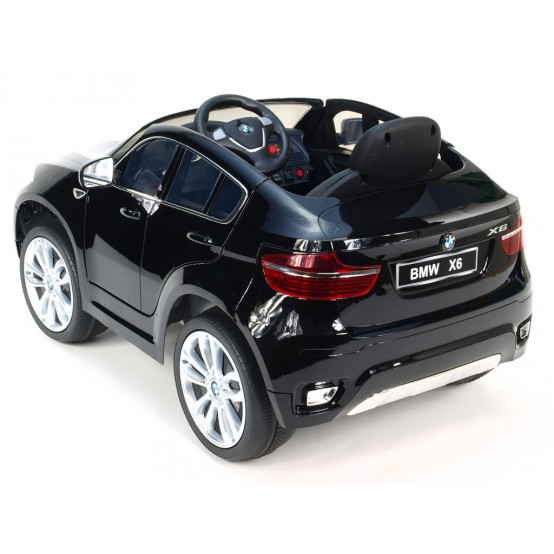 BMW X6 s 2.4G bluetooth dálkovým ovládáním a čalouněnou sedačkou, 12V, LAKOVANÉ ČERNOU METALÍZOU