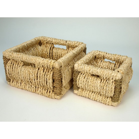 Úložné boxy zásuvky s výpletem z kukuřičného listu a mořské trávy, čtvercové
