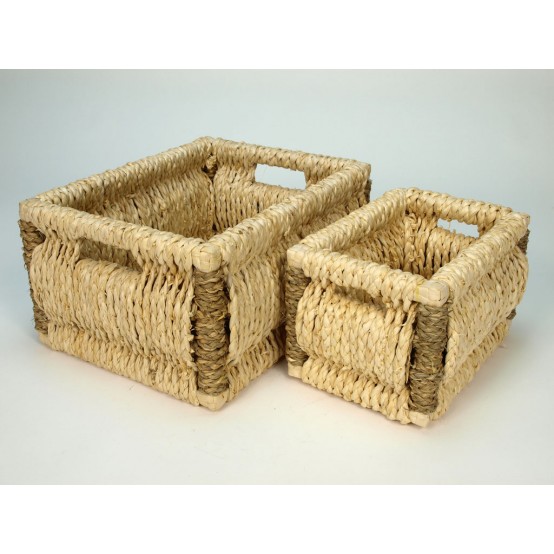 Úložné boxy zásuvky s výpletem z kukuřičného listu a mořské trávy, obdélníkové