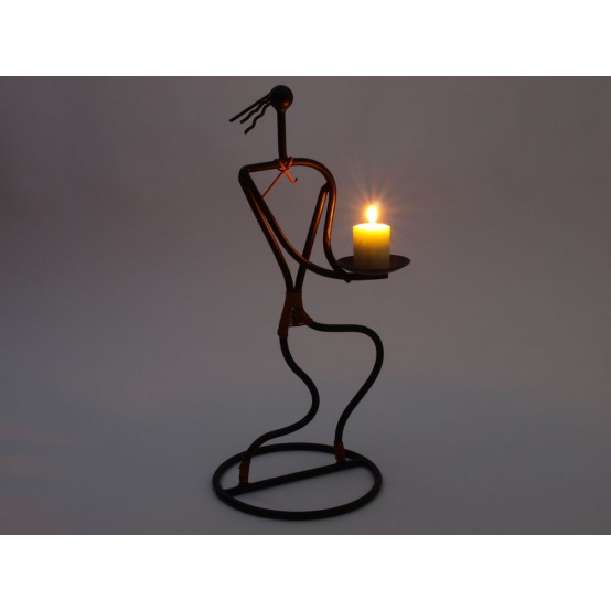 Svícen kovový velký, žena s podnosem, 1 svíčka