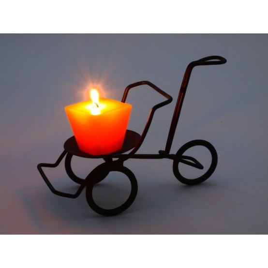 Svícen kovový, vozík - rikša, 1 svíčka