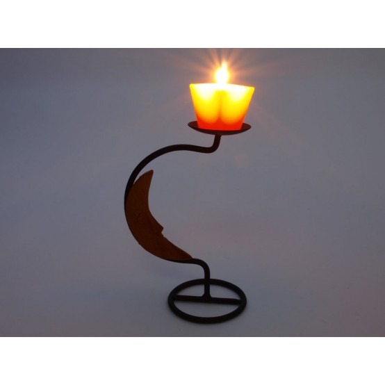 Svícen kovový s dřevěným půlměsícem, 1 svíčka