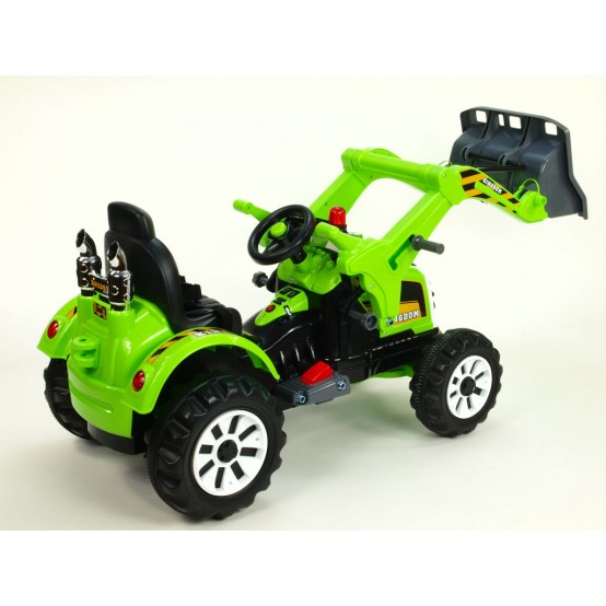 Elektrický traktor Kingdom s ovladatelnou nakládací lžící a dvěma motory, 12V, ZELENÝ