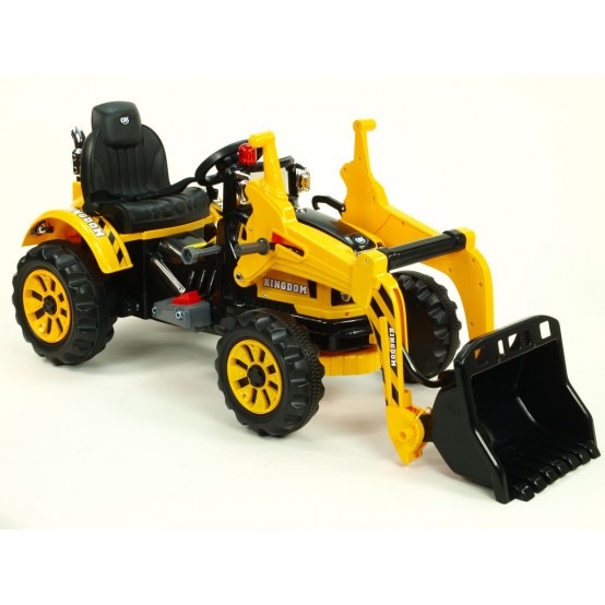 Elektrický traktor Kingdom s ovladatelnou nakládací lžící a dvěma motory, 12V, ŽLUTÝ