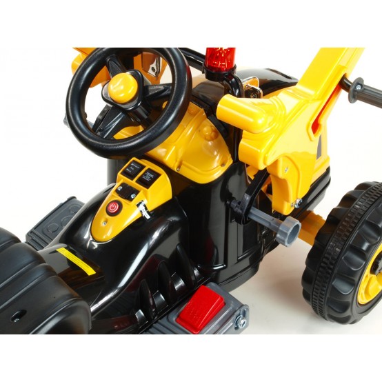 Elektrický traktor Kingdom s ovladatelnou nakládací lžící a dvěma motory, 12V, ŽLUTÝ