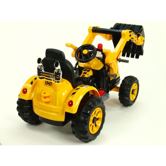 Elektrický traktor Kingdom s ovladatelnou výkopovou lžící a dvěma motory, 12V, ŽLUTÝ
