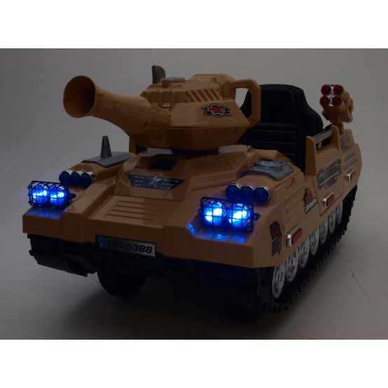 Tank Army Hero Action s funkčním dělem, dálkovým ovládáním, FM rádiem, klíčky, 12V, PÍSKOVĚ HNĚDÝ