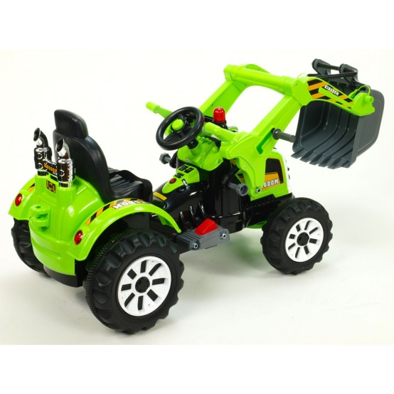 Elektrický traktor Kingdom s ovladatelnou výkopovou lžící a dvěma motory, 12V, ZELENÝ