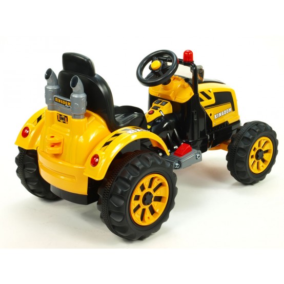 Elektrický traktor Kingdom se dvěma motory a masivními koly, 12V, ŽLUTÝ