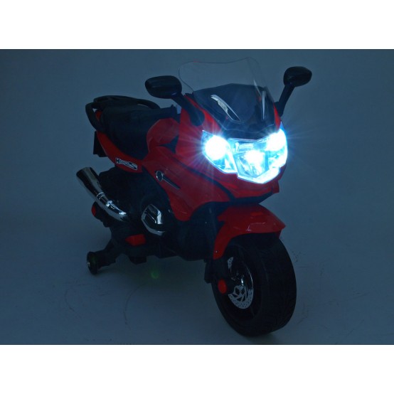 Silniční závodní motorka se dvěma motory, MP3, TF, USB a LED osvětlením, 12V, MODRÁ, rozbaleno