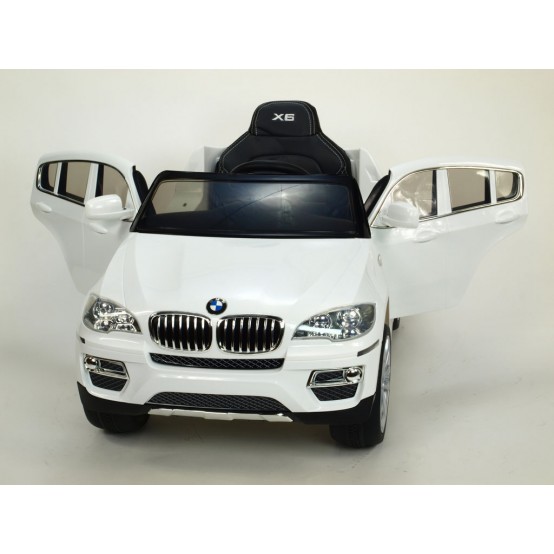 BMW X6 s 2.4G bluetooth dálkovým ovládáním a čalouněnou sedačkou, 12V, BÍLÉ NELAKOVANÉ