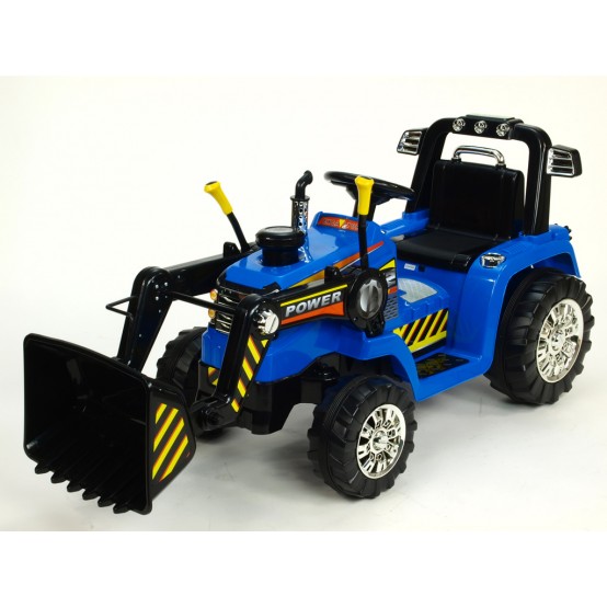 Elektrický traktor s mechanicky ovladatelnou lžící a pohonem obou zadních kol, 12V, MODRÝ