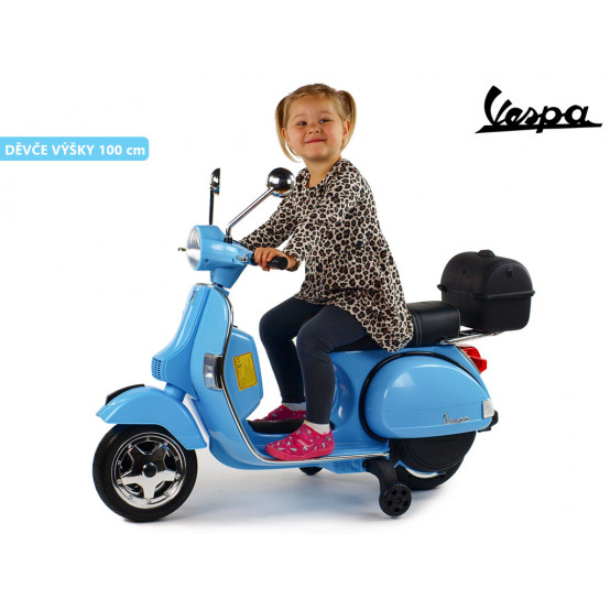 Licenční dětský skútr Piaggio Vespa PX150 s EVA koly, USB/SD/AUX a LED světly, MODRÝ