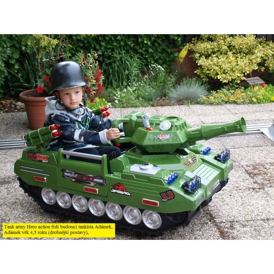 Tank Army Hero Action s funkčním dělem, dálkovým ovládáním, FM rádiem, klíčky, 12V, ZELENÝ