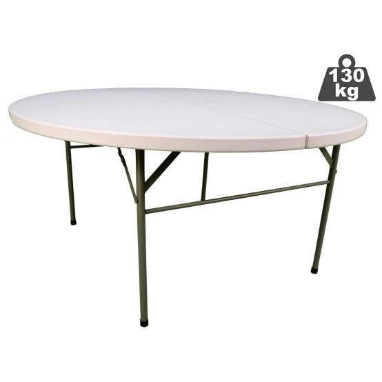 Skládací plastový stůl, kulatý, průměr 154 cm, půlený