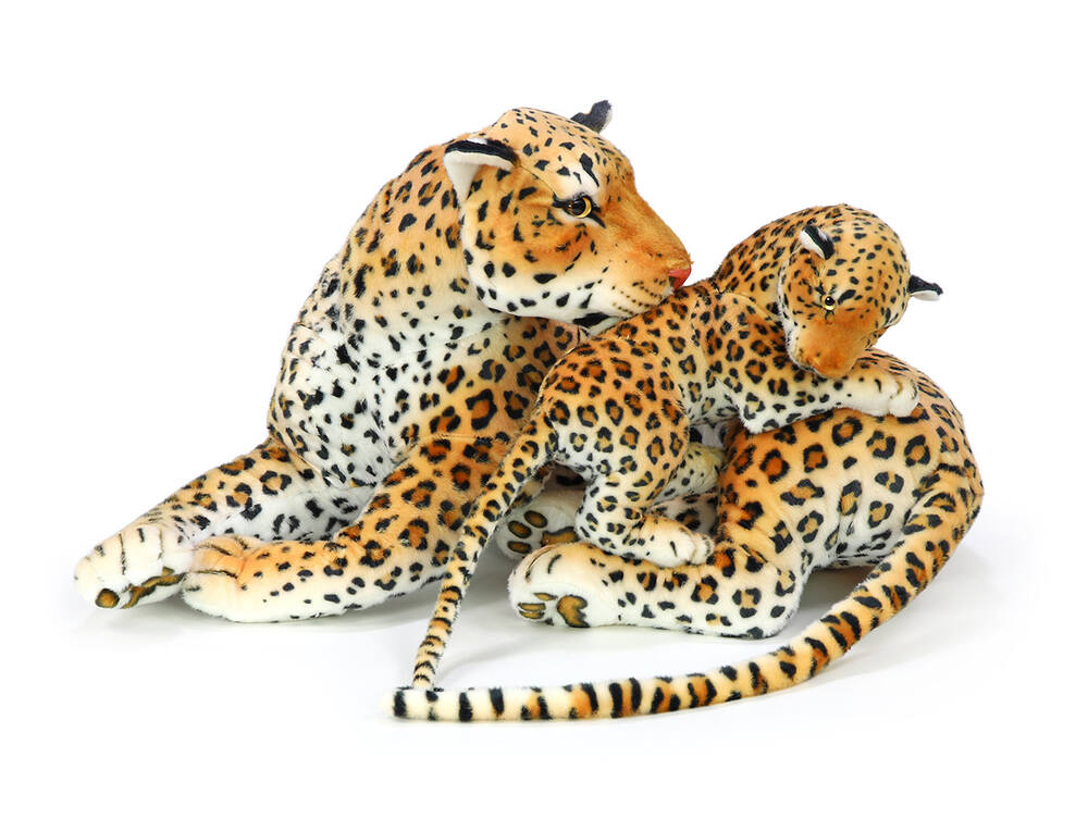 Plyšový leopard s mládětem 108 cm + ocas 63 cm