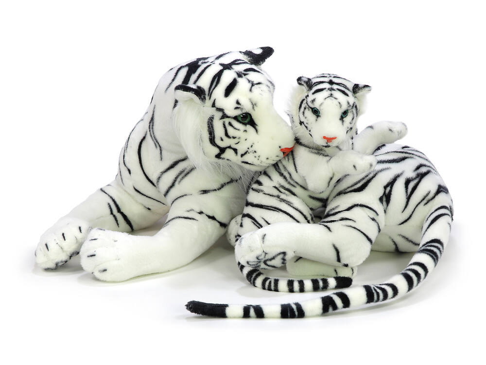 Plyšový tygr bílý s mládětem 108 cm + ocas 63 cm