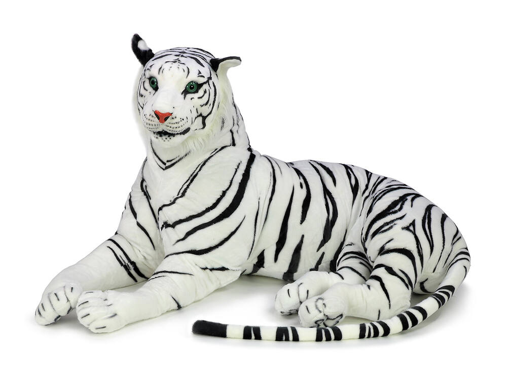 Obrovský plyšový tygr bílý ležící 158 cm + ocas 90 cm