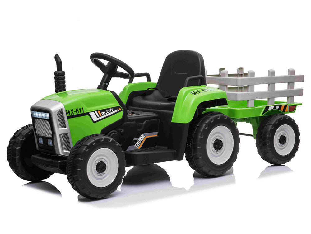 BLOW MX-611 dětský elektrický traktor s vlekem, zelený
