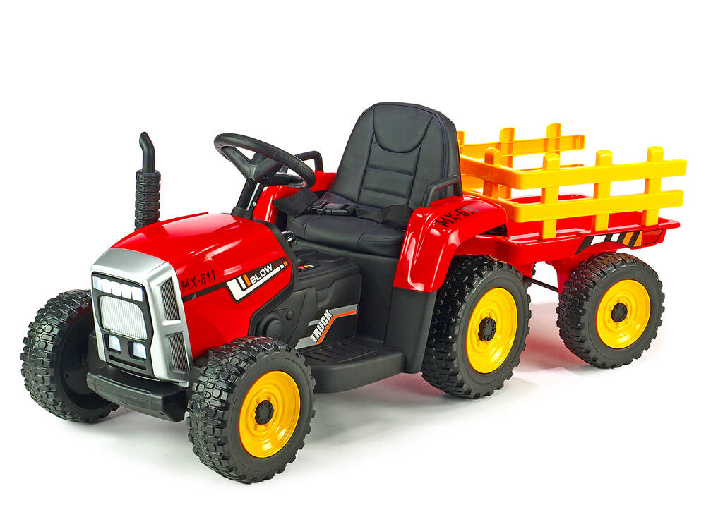 BLOW MX-611 dětský elektrický traktor s vlekem, červený