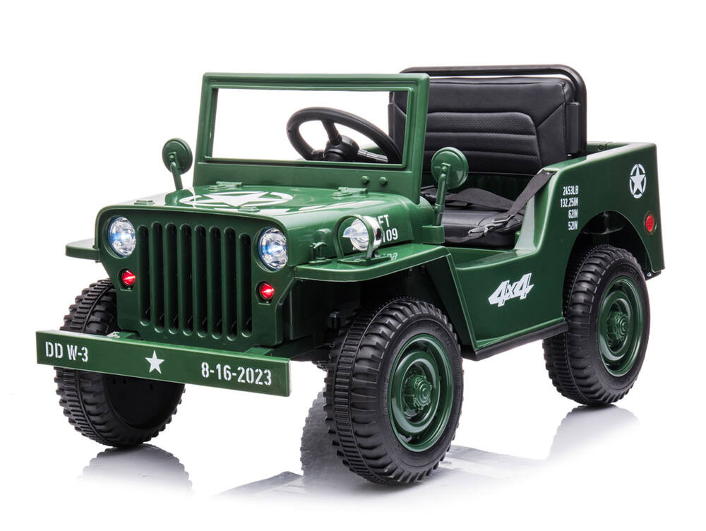 Elektrické autíčko vojenský džíp Willys 4x4 jednomístný, zelené