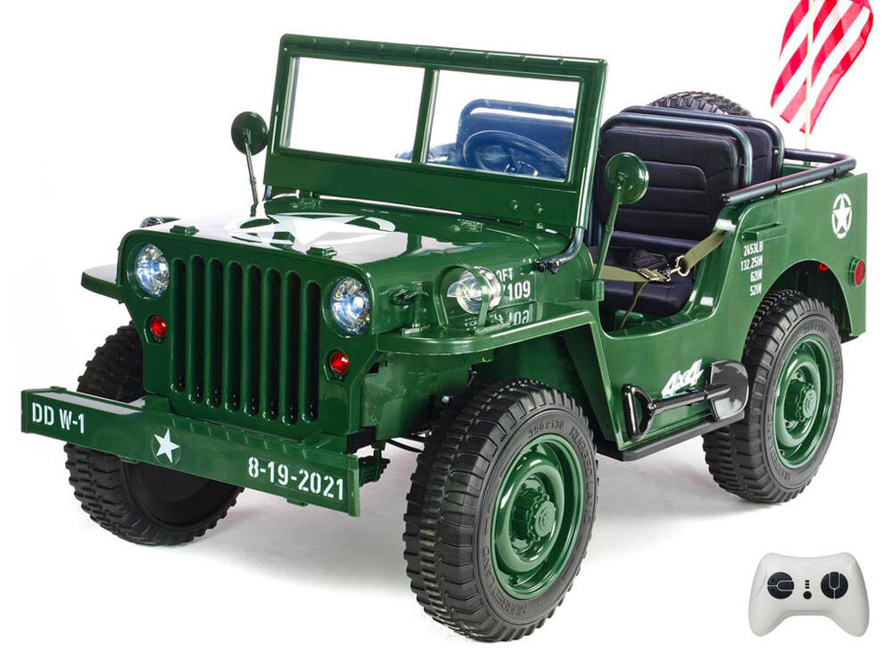 Třímístný dětský elektrický džíp Willys 4x4, zelený