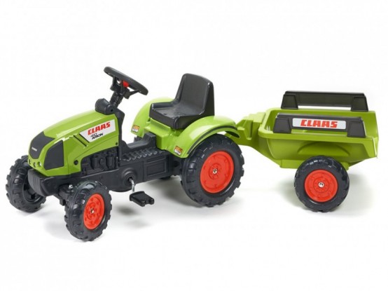 CLAAS ARION 410 dětský šlapací traktor s dvoukolovým valníkem, zelený