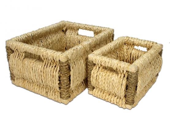 Úložné boxy zásuvky s výpletem z kukuřičného listu a mořské trávy, obdélníkové