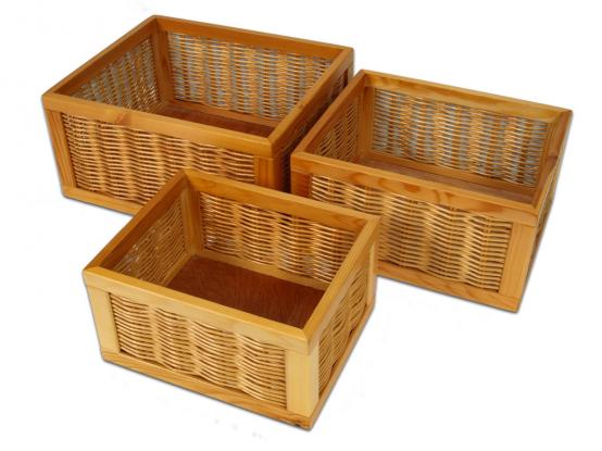 Úložné boxy dřevěné s proutěným výpletem