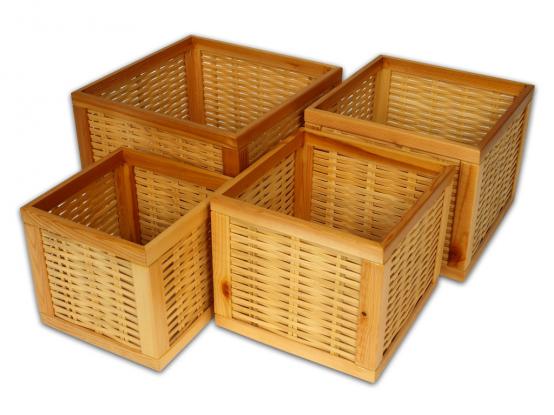 Úložné boxy dřevěné s výpletem z bambusových lamel