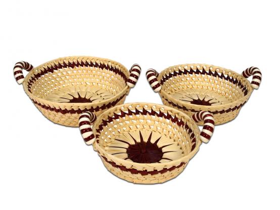 Ošatka, miska palmová s keramickými uchy, hnědý dekor