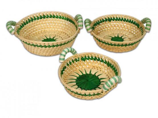 Ošatka, miska palmová s keramickými uchy, zelený dekor