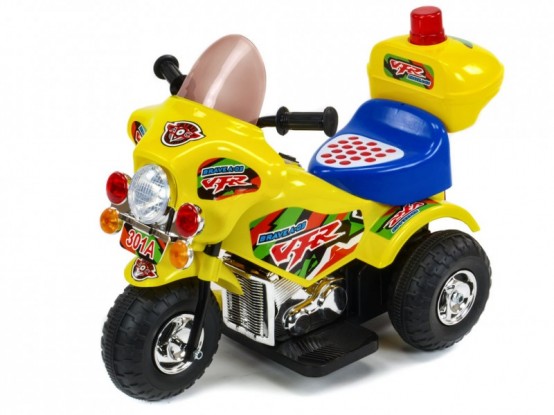 Dětská elektrická policejní motorka Bravea 2 s majáčkem, žlutá