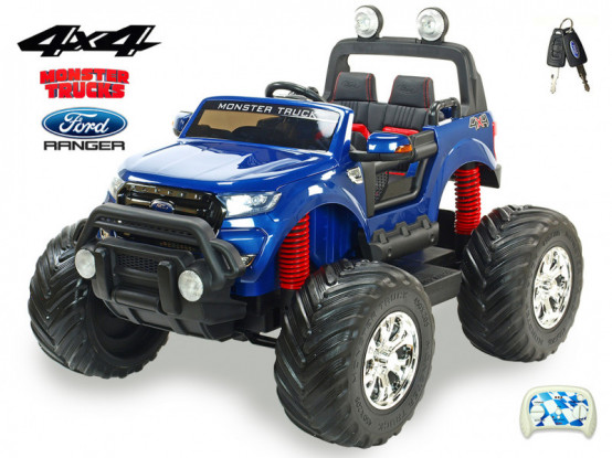 Dvoumístné elektrické auto pro děti Ford Ranger Monster Truck 4x4, modré lakované