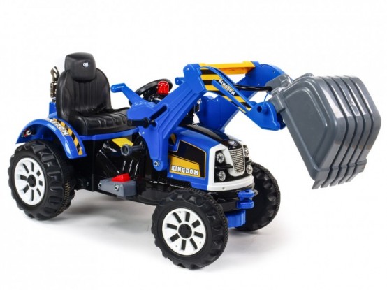 Dětský elektrický traktor Kingdom s ovladatelnou výkopovou lžící, modrý