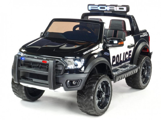Dvoumístné policejní elektrické autíčko Ford Raptor s maximální výbavou, ČERNÉ