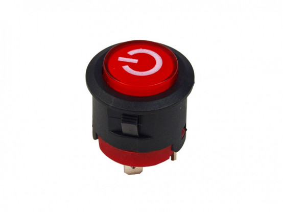 Náhradní vypínač O-I (ON/OFF) 3 pin, montážní otvor 24 mm - kulatý, červený podsvícený