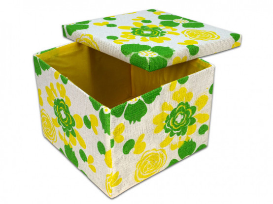 Úložný box-krabice s víkem potažená režnou látkou
